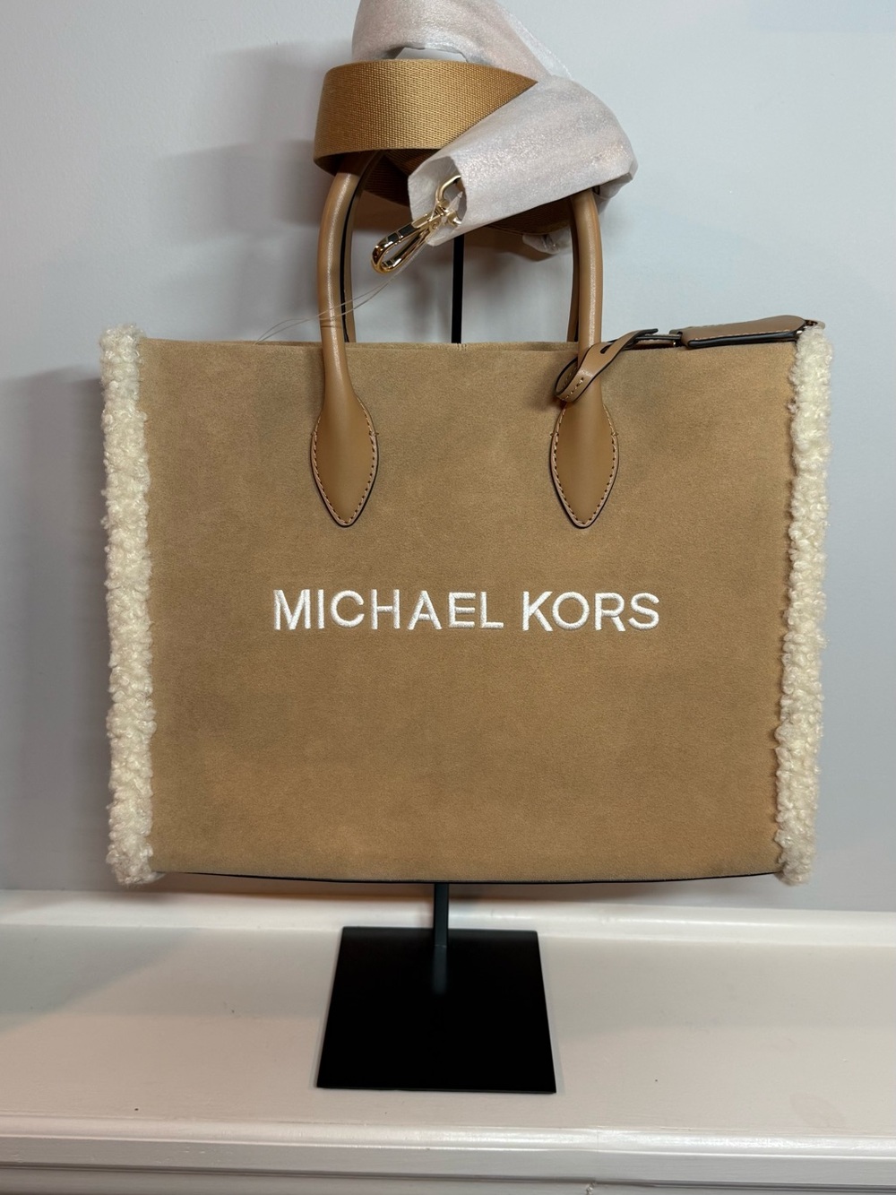 Michael Kors Mirella Medium Suede and Faux Shearling Tote Bag